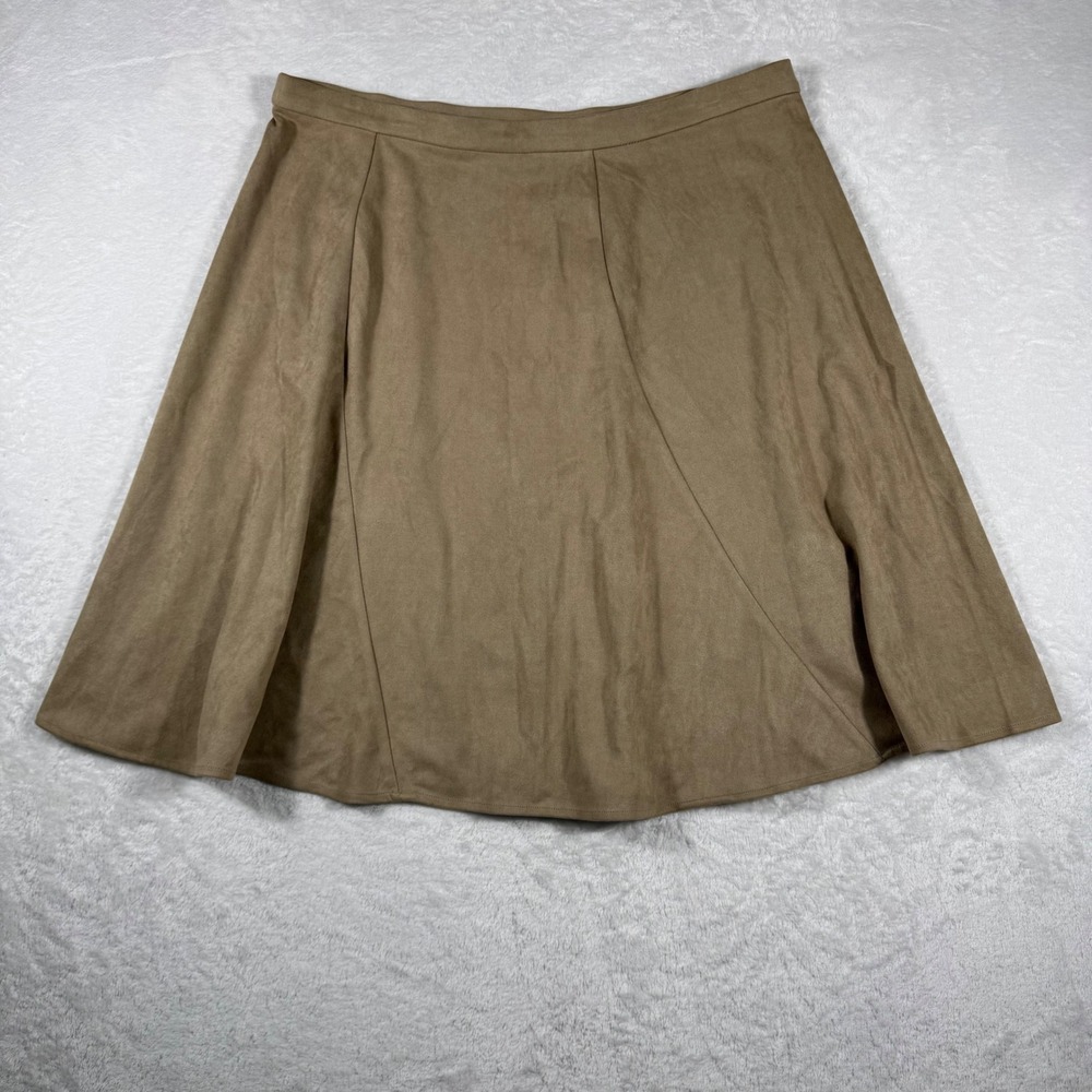 Cj Banks Women Tan Faux Suede A-Line Skirt Plus Size 1X(16/18W) Brown Flared NWT